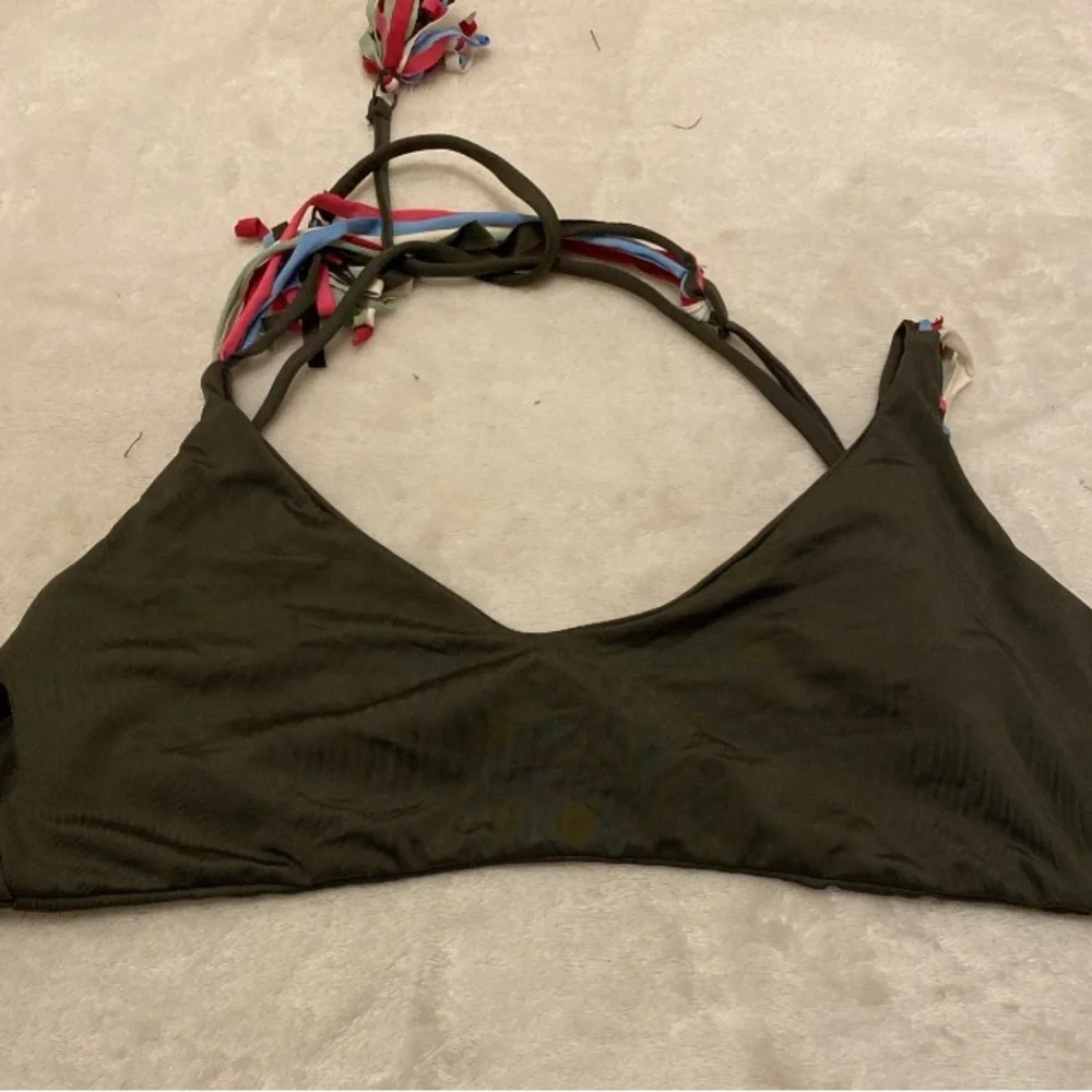 BECCA Olive Bikini Top with Multicolor Ribbons